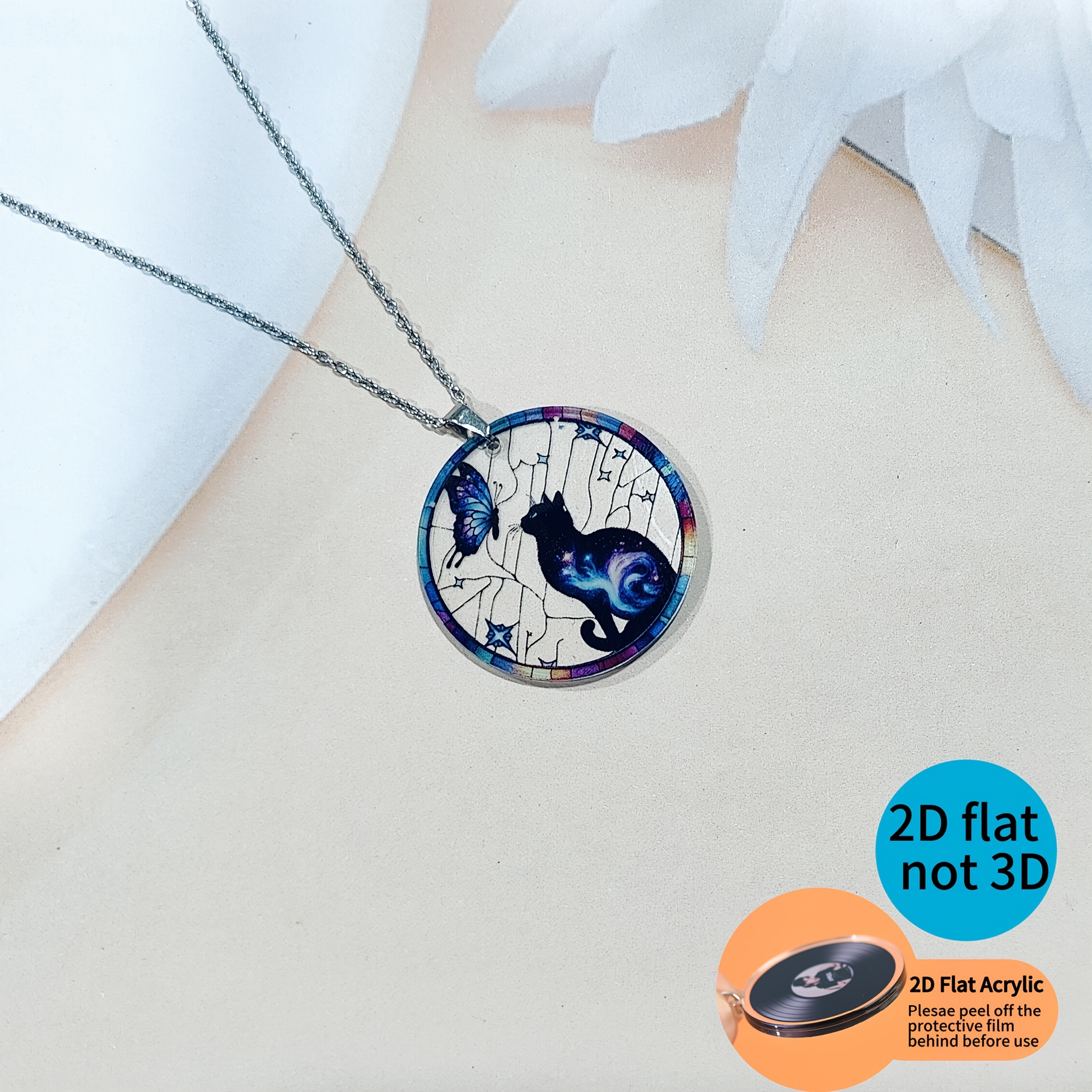 Colorful Cat and Butterfly Print Men's Dangle Earrings